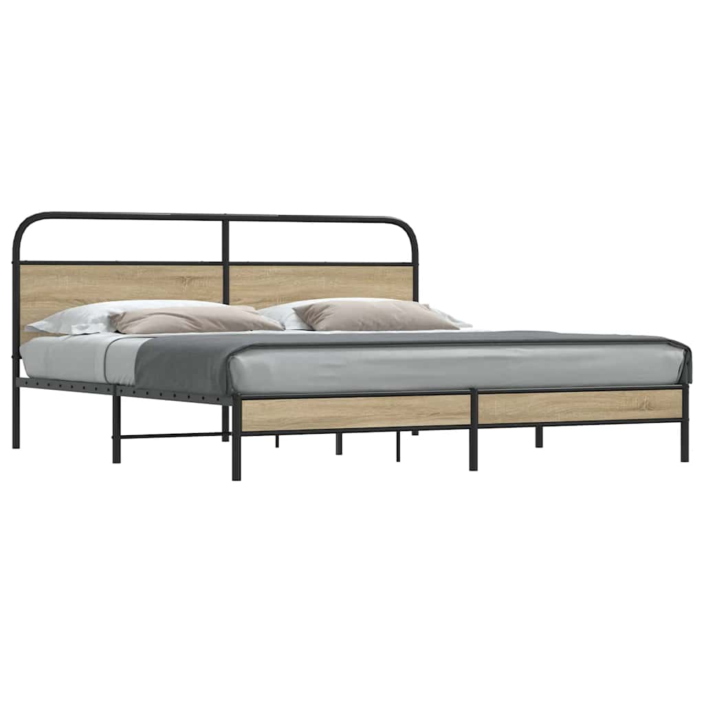 Bed Frame Without Mattress Engineered Wood Smoked Oak Length 200 cm with Headboard & Low Footboard 180 cm