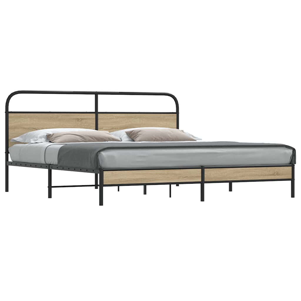 Bed Frame Without Mattress Engineered Wood Smoked Oak Length 200 cm with Headboard & Low Footboard 200 cm