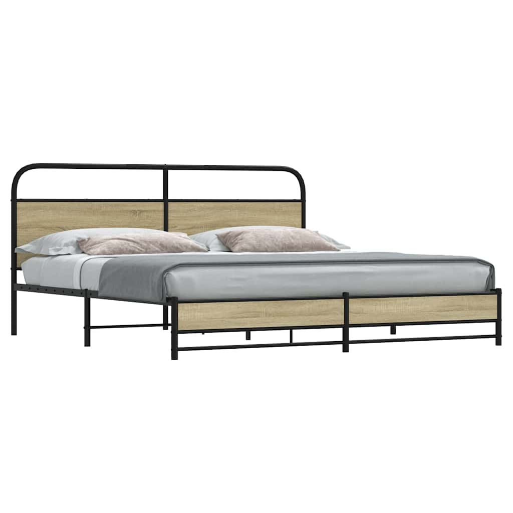 Bed Frame without Mattress Engineered Wood Sonoma Oak Length 200 cm with Headboard & Dual Low Footboard 180 cm