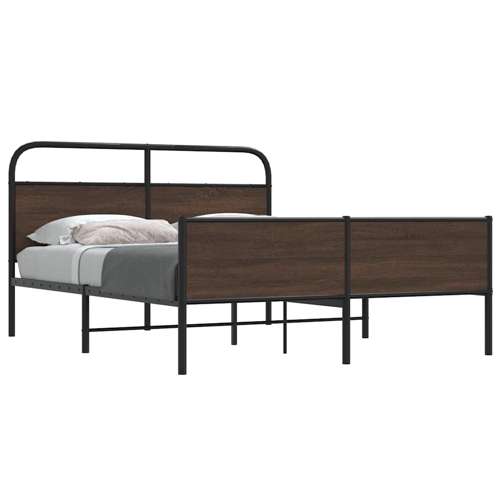 Bed Frame without Mattress Engineered Wood Brown Oak Length 200 cm with Headboard & High Footboard 150 cm