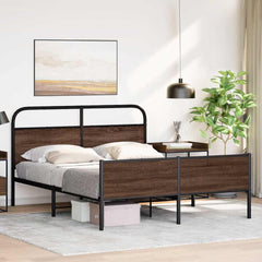 Bed Frame without Mattress Engineered Wood Brown Oak Length 200 cm with Headboard & High Footboard 160 cm