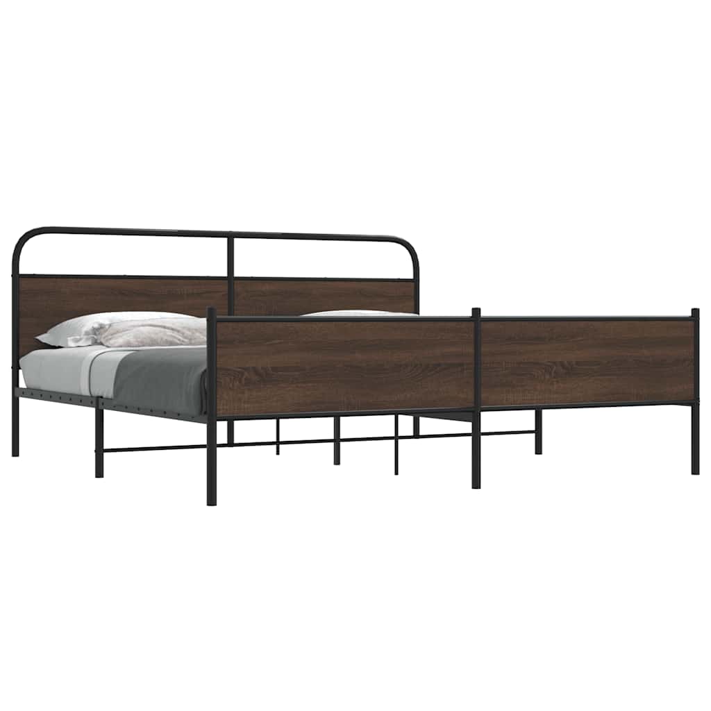 Bed Frame without Mattress Engineered Wood Brown Oak Length 200 cm with Headboard & High Footboard 180 cm