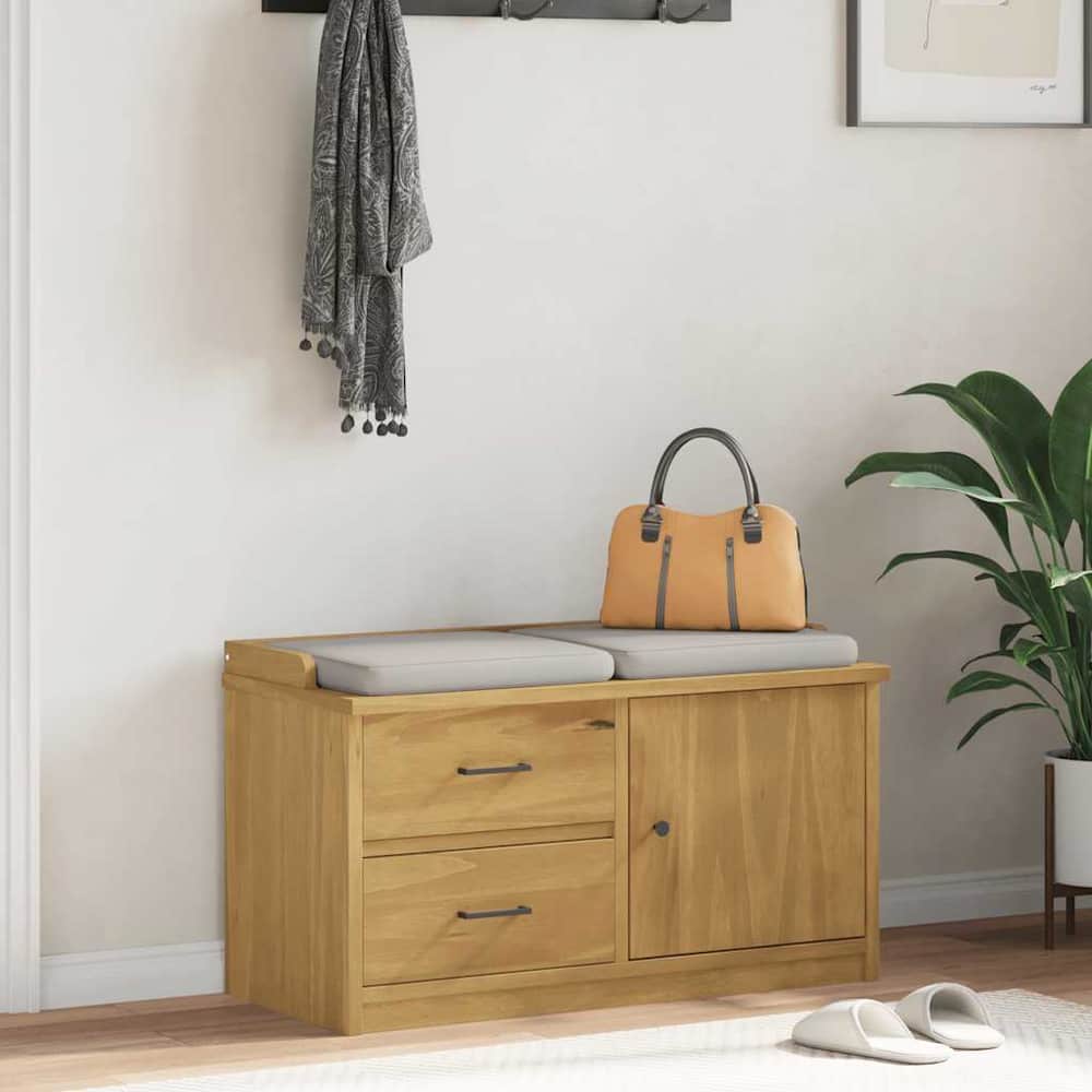 Hallway Bench "SANDNES" 87x40x50 cm Solid Wood Pine Walnut finish