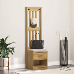 Hall Tree "SANDNES" 45x40x159,5 cm Solid Wood Pine Walnut finish