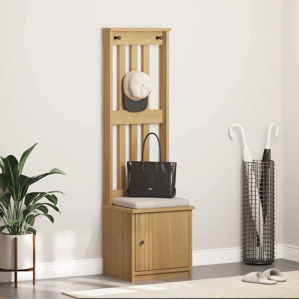 Hall Tree "SANDNES" 45x40x159,5 cm Solid Wood Pine Walnut finish