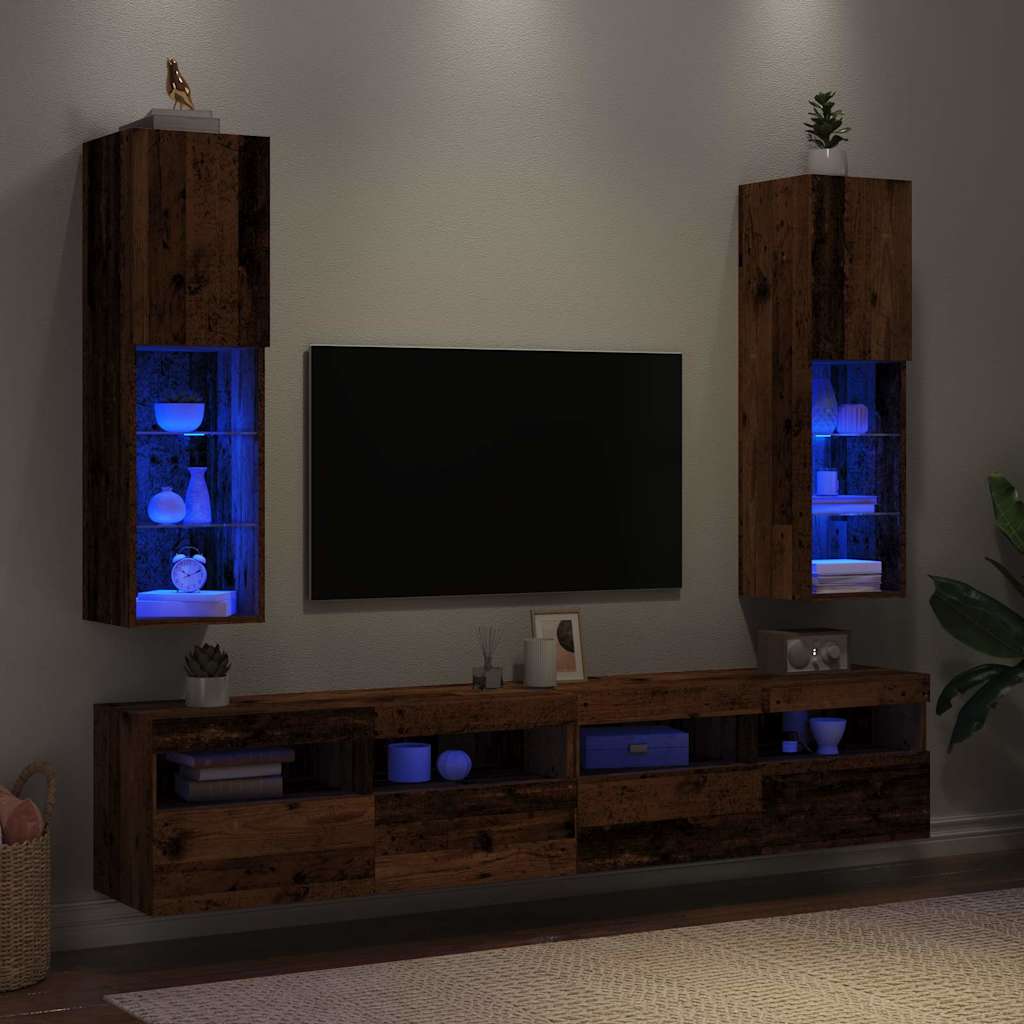 TV Cabinet Set with LED Lights 30.5x30x102 cm 2 pcs Old wood