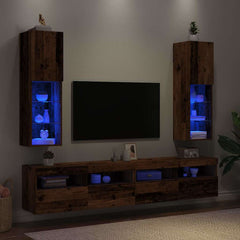 TV Cabinet Set with LED Lights 30.5x30x102 cm 2 pcs Old wood