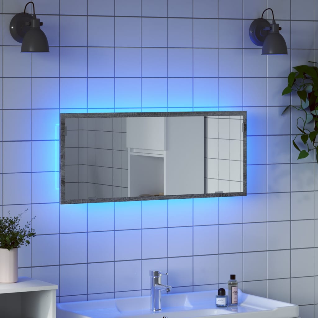 vidaXL LED Bathroom Mirror Grey Sonoma 100x8.5x37 cm Engineered Wood 1