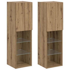 TV Cabinet Set with LED Lights 30.5x30x102 cm 2 pcs Artisan oak