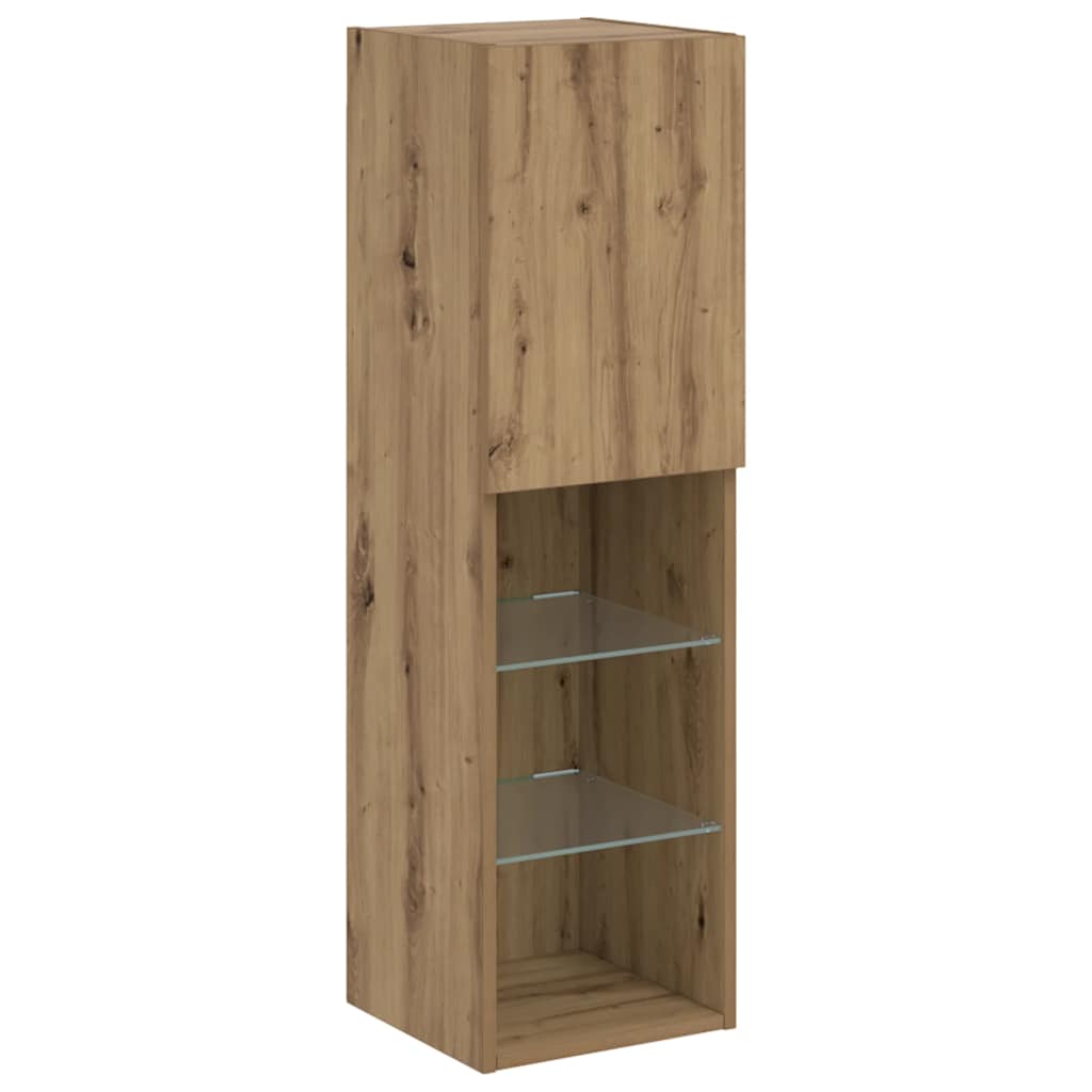 TV Cabinet Set with LED Lights 30.5x30x102 cm 2 pcs Artisan oak