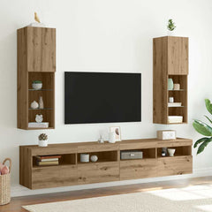TV Cabinet Set with LED Lights 30.5x30x102 cm 2 pcs Artisan oak