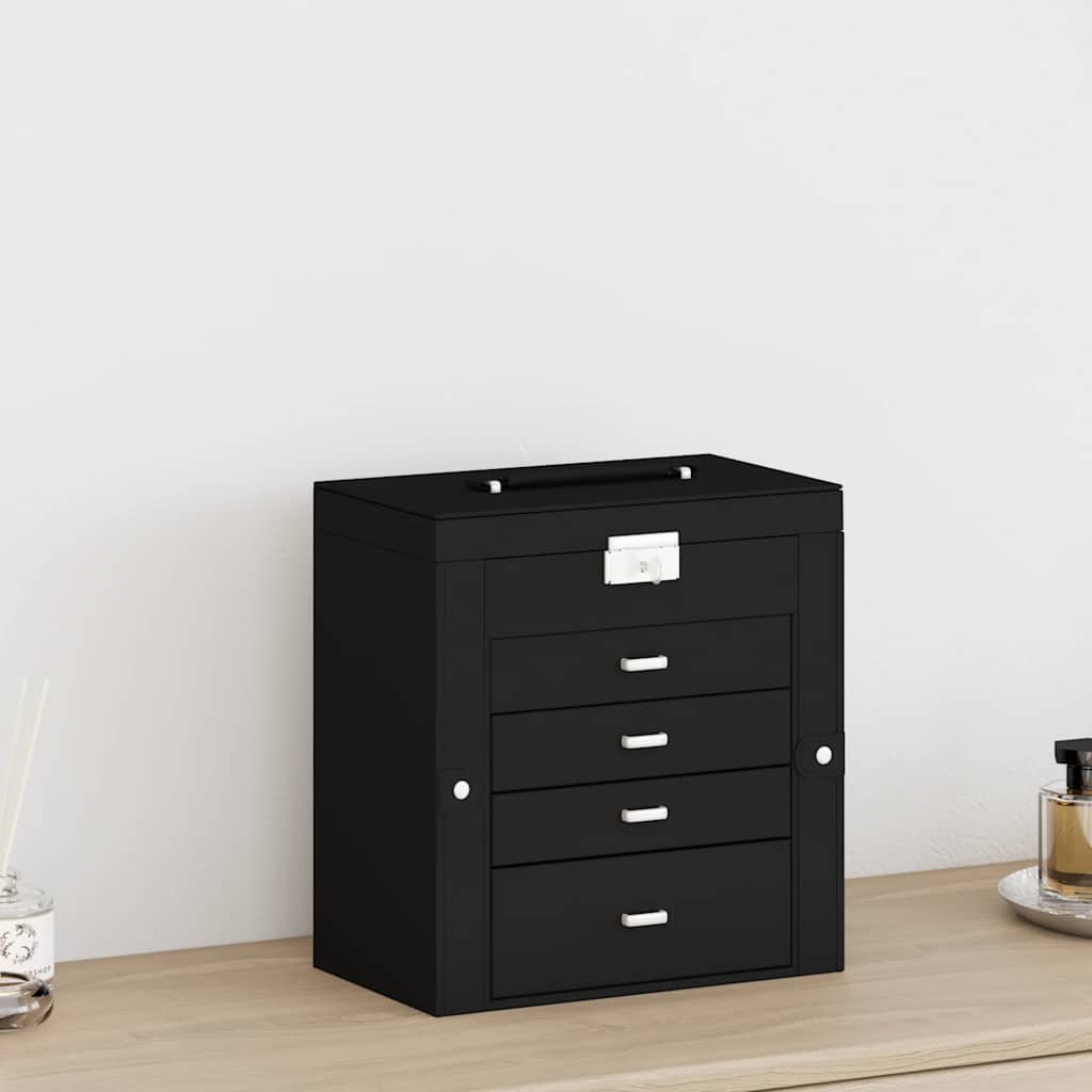 Jewellery Box with Mirror Lockable Black 5-layer