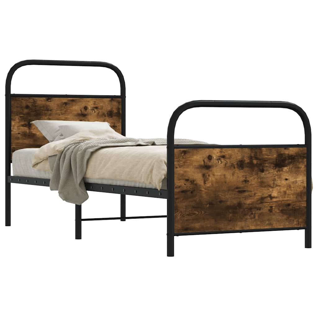 Bed Frame Without Mattress Engineered Wood Smoked Oak Length 190 cm with Headboard & Footboard 75 cm