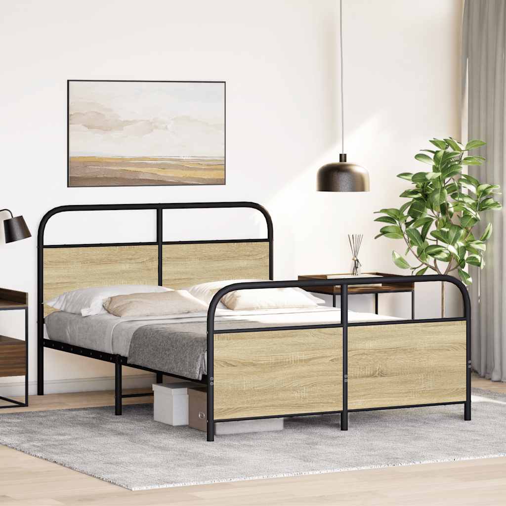 Bed Frame Without Mattress Engineered Wood Sonoma Oak Length 190 cm with Headboard & Footboard 120 cm
