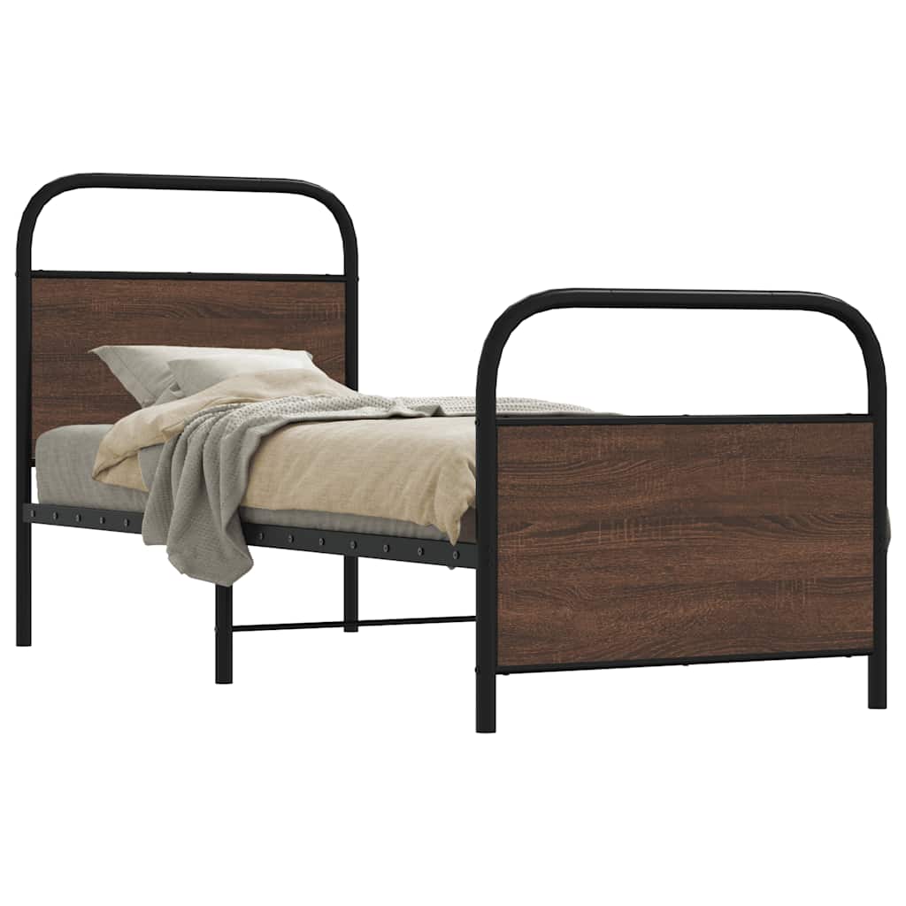 Metal Bed Frame without Mattress Brown Oak Length 200 cm with Headboard & Footboard 80 cm