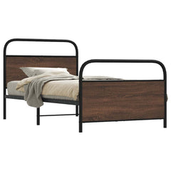 Metal Bed Frame without Mattress Brown Oak Length 200 cm with Headboard & Footboard 90 cm