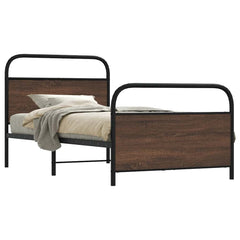 Metal Bed Frame without Mattress Brown Oak Length Headboard Footboard