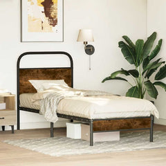 Bed Frame Without Mattress Engineered Wood Smoked Oak Length 200 cm with Headboard & Low Footboard 80 cm