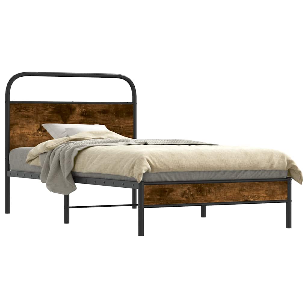 vidaXL Bed Frame Without Mattress 100x190 cm Smoked Oak Engineered Wood 2