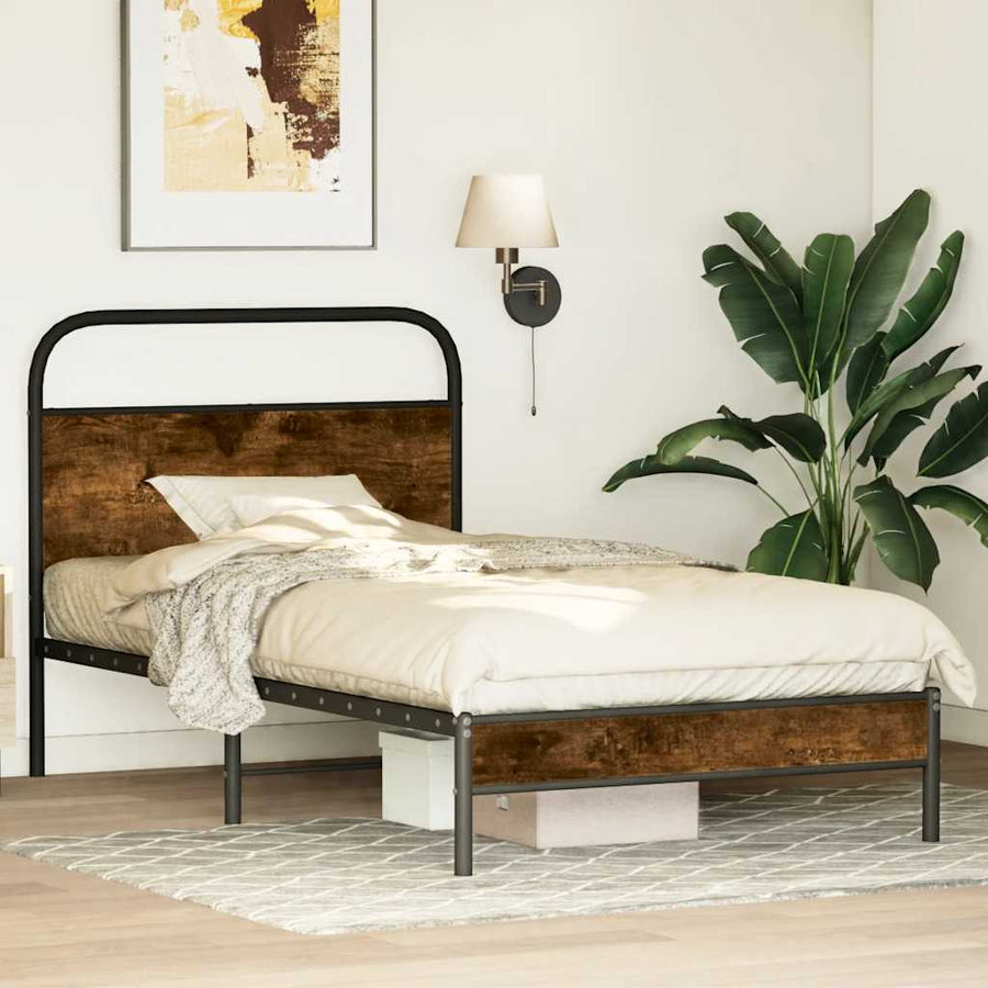 vidaXL Bed Frame Without Mattress 100x190 cm Smoked Oak Engineered Wood 1