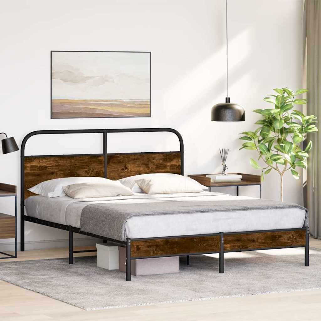 Bed Frame Without Mattress Engineered Wood Smoked Oak Length 200 cm with Headboard & Low Footboard 150 cm