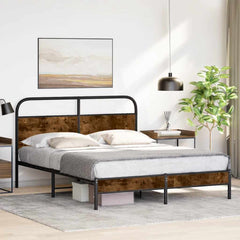 Bed Frame Without Mattress Engineered Wood Smoked Oak Length 200 cm with Headboard & Low Footboard 160 cm