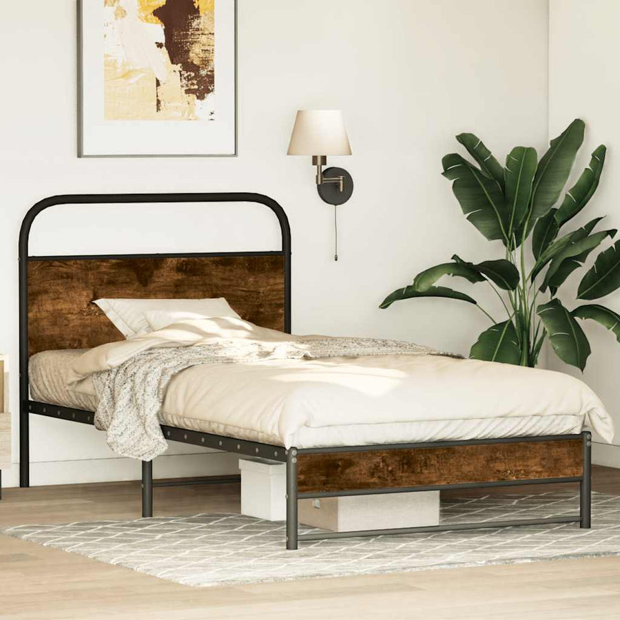 vidaXL Bed Frame Without Mattress 100x190 cm Smoked Oak Engineered Wood 1