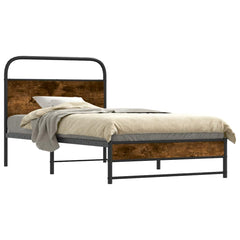 Metal Bed Frame without Mattress Smoked Oak Length 203 cm 107 cm With headboard & dual low footboard