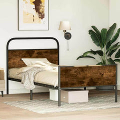 Metal Bed Frame without Mattress Smoked Oak Length 203 cm 107 cm With headboard & high footboard