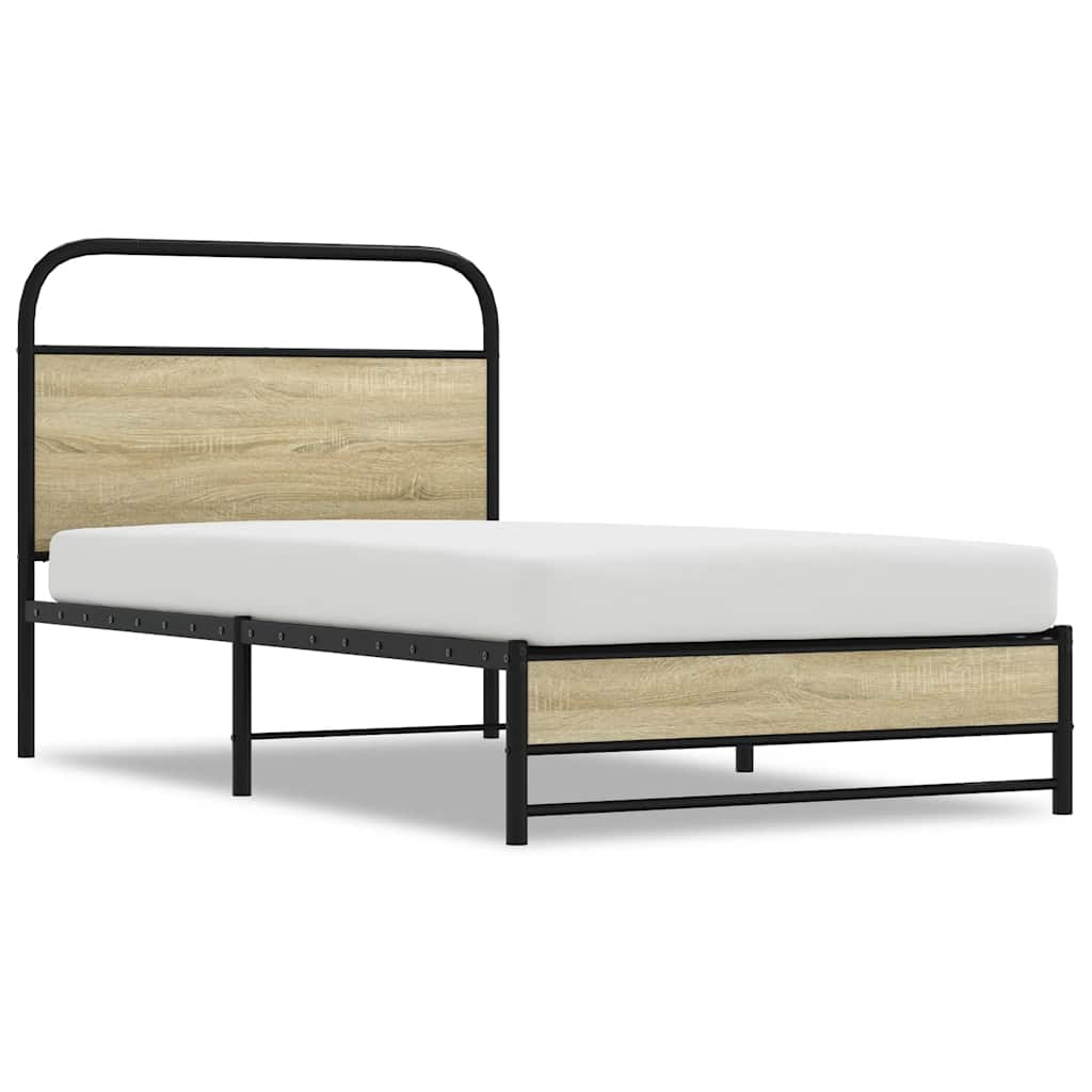 Bed Frame without Mattress Engineered Wood Sonoma Oak Length 200 cm with Headboard & Dual Low Footboard 90 cm