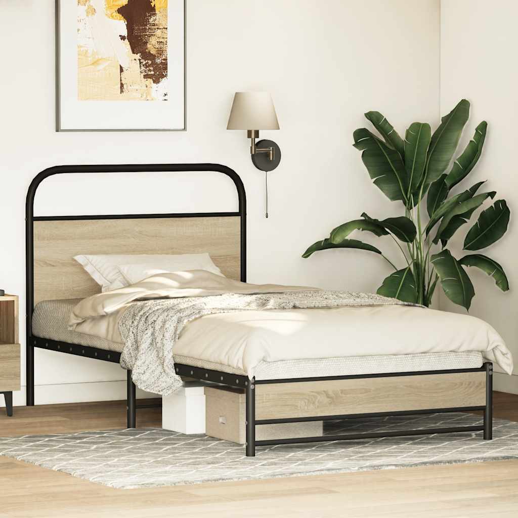 vidaXL Bed Frame without Mattress 100x190 cm Sonoma Oak Engineered Wood 4