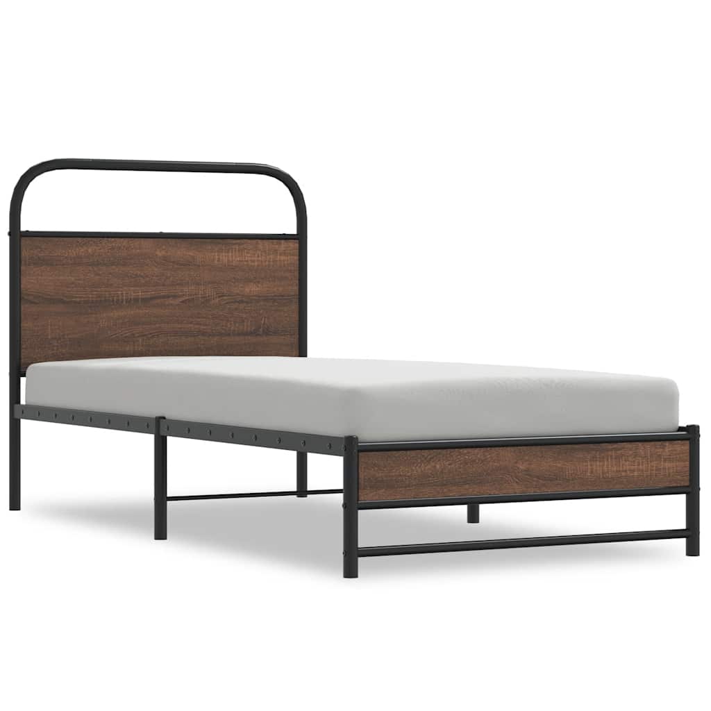 Bed Frame without Mattress Engineered Wood Brown Oak Length 200 cm with Headboard & Dual Low Footboard 90 cm