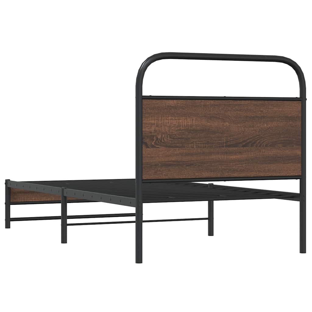 Bed Frame without Mattress Engineered Wood Brown Oak Length 200 cm with Headboard & Dual Low Footboard 90 cm
