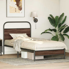 Bed Frame without Mattress Engineered Wood Brown Oak Length Headboard Dual Low Footboard