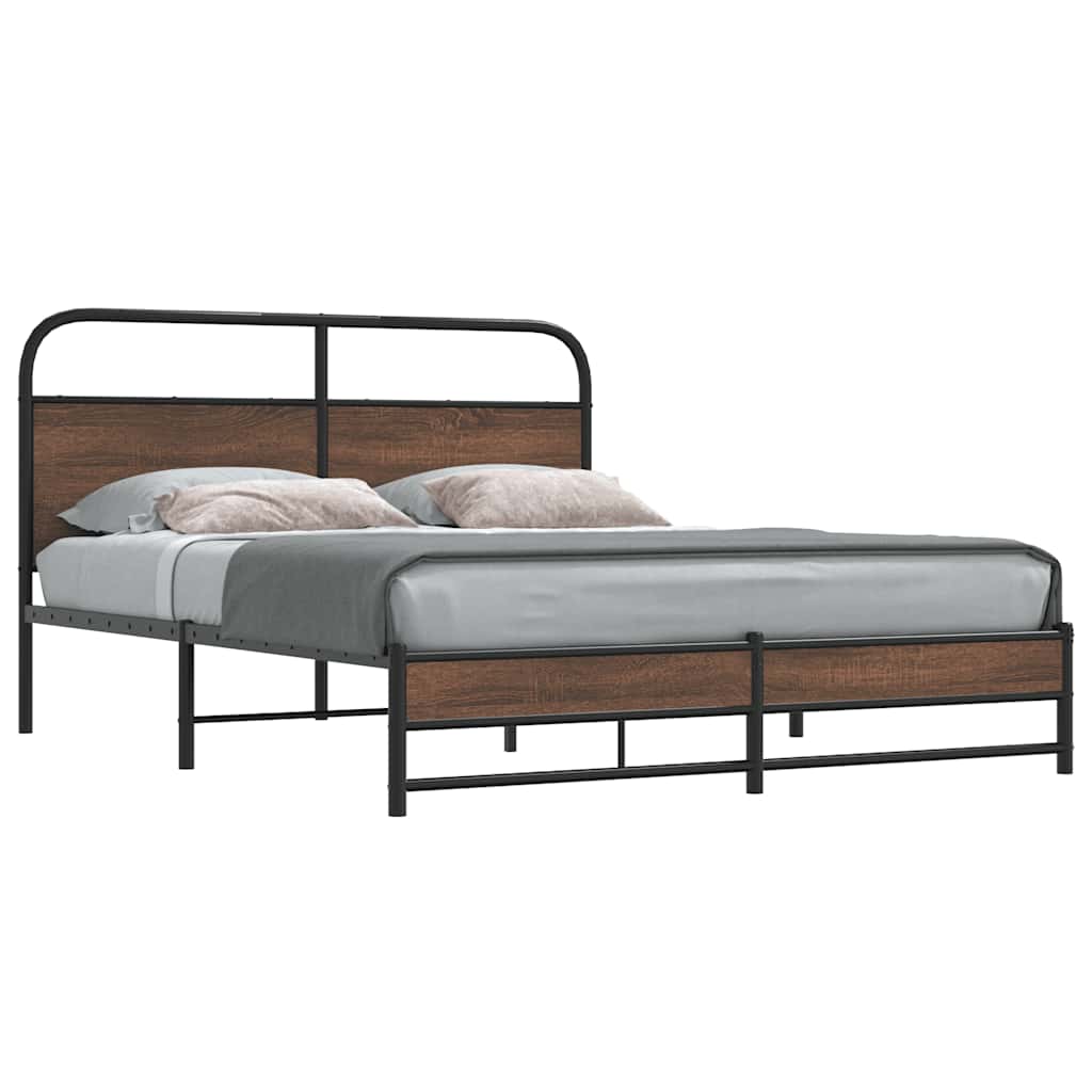 Bed Frame without Mattress Engineered Wood Brown Oak Length 200 cm with Headboard & Dual Low Footboard 150 cm