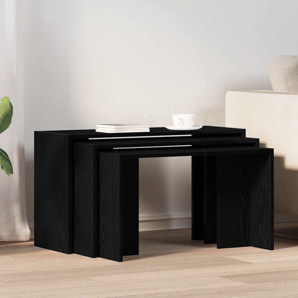 vidaXL Nesting Tables 3 pcs Black Engineered Wood 3