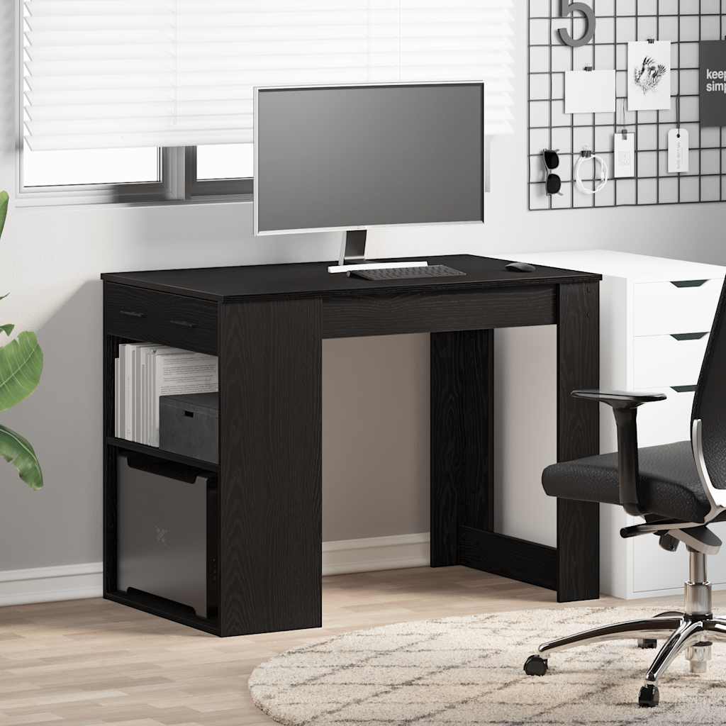 vidaXL Desk with Drawer and Shelf Black Oak 102x62x77.5 cm Engineered Wood 3