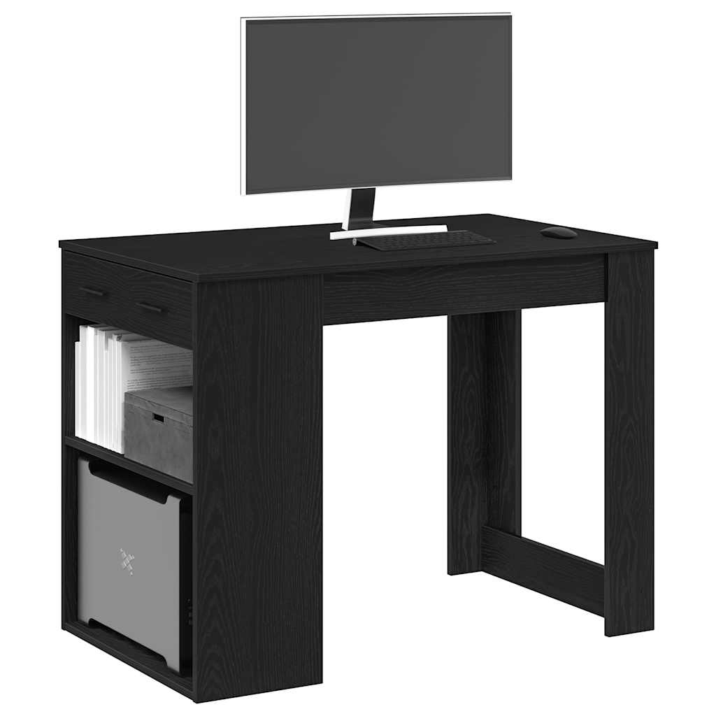 vidaXL Desk with Drawer and Shelf Black Oak 102x62x77.5 cm Engineered Wood 1