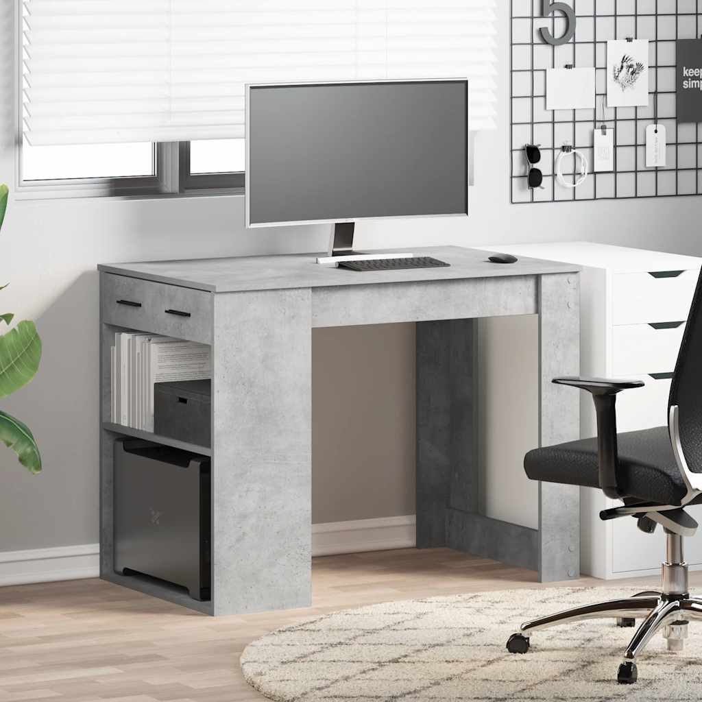 vidaXL Desk with Drawer and Shelf Concrete Grey 102x62x77.5 cm Engineered Wood 3
