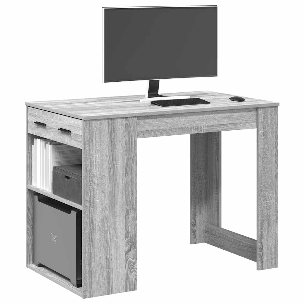 vidaXL Desk with Drawer and Shelf Grey Sonoma 102x62x77.5 cm Engineered Wood 1