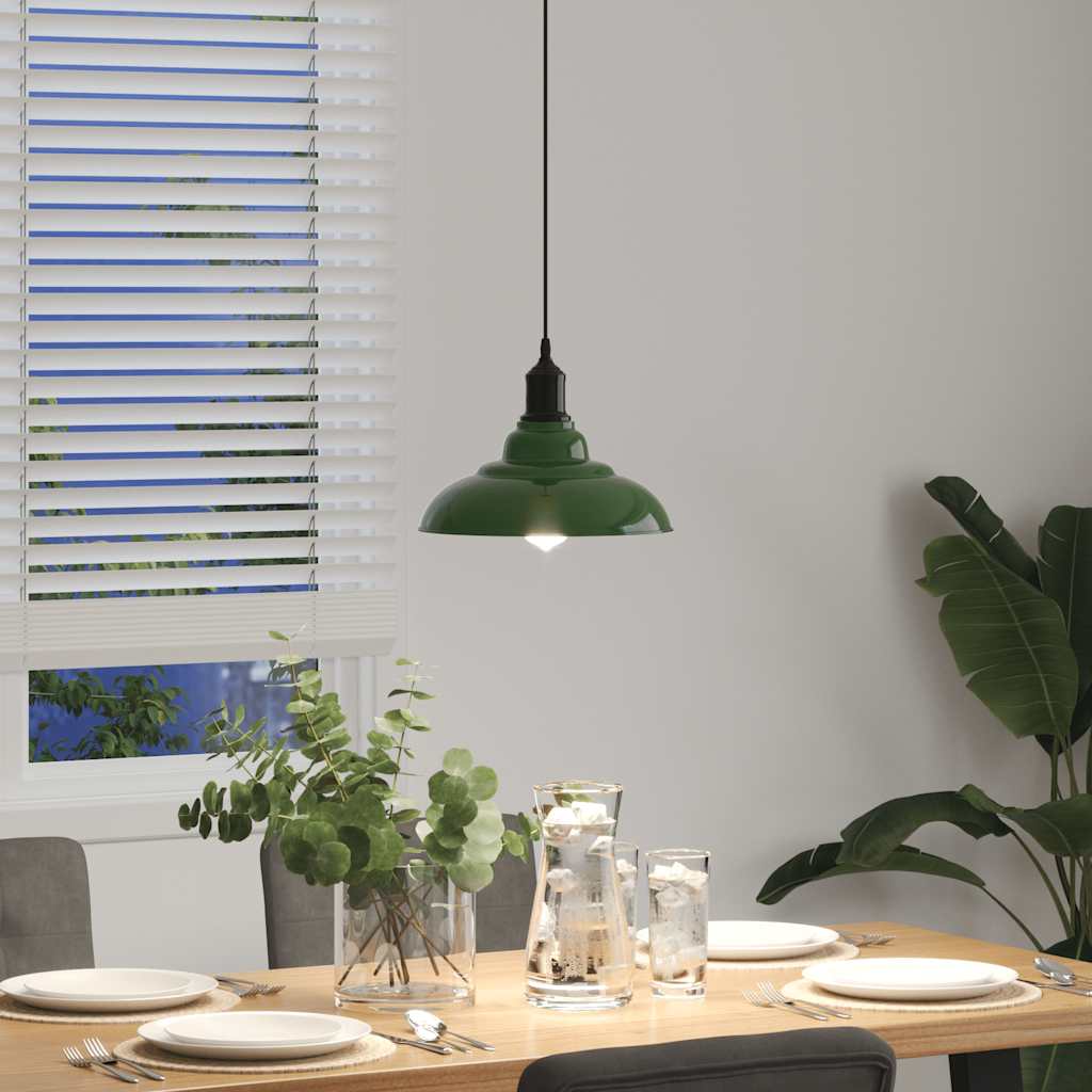 vidaXL Pendant Lamp Height Adjustable E27 Gloss Green Ø 31 cm Metal 4