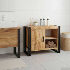 Sink cabinet with Shelf Brown 71 x 33 x 58 cm Natural Soild rough mango wood