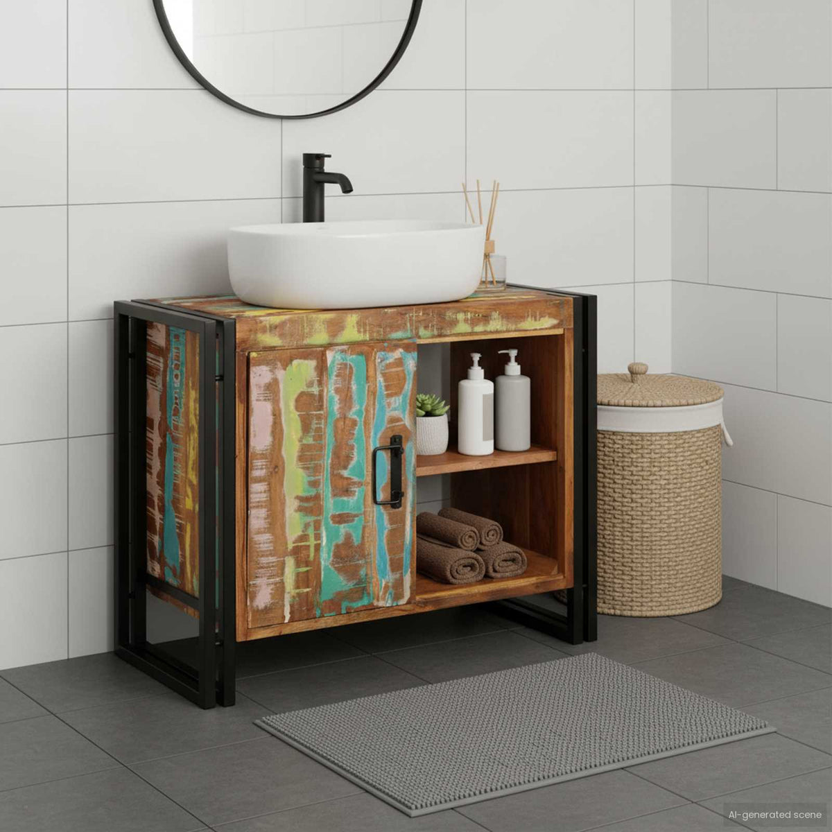 Sink cabinet with Shelf Brown 71 x 33 x 58 cm Multicolour Solid reclaimed wood