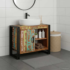 Sink cabinet with Shelf Brown 71 x 33 x 58 cm Multicolour Solid reclaimed wood