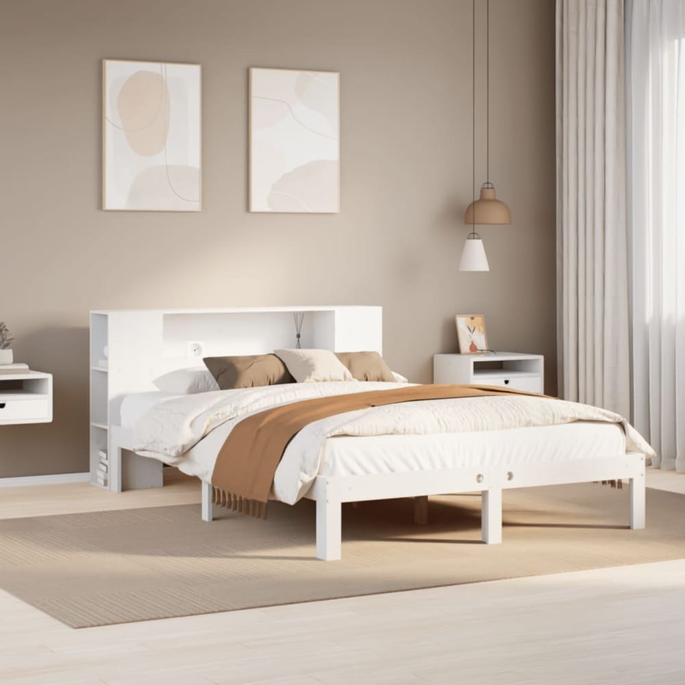 Bookcase Bed without Mattress Solid Wood Pine White 150 cm 200 cm
