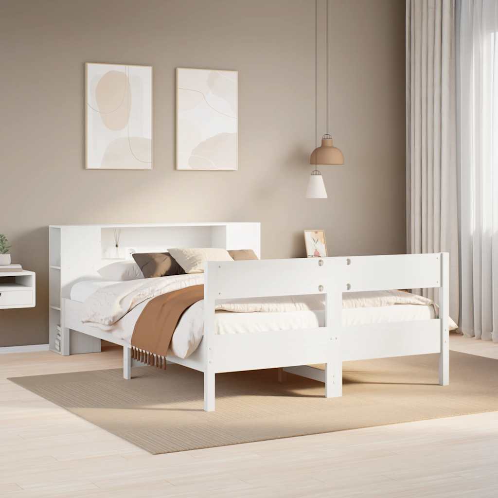 Bookcase Bed without Mattress Solid Wood Pine White 150 cm 200 cm