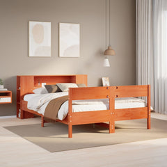 Bookcase Bed without Mattress Solid Wood Pine Wax brown 140 cm 190 cm