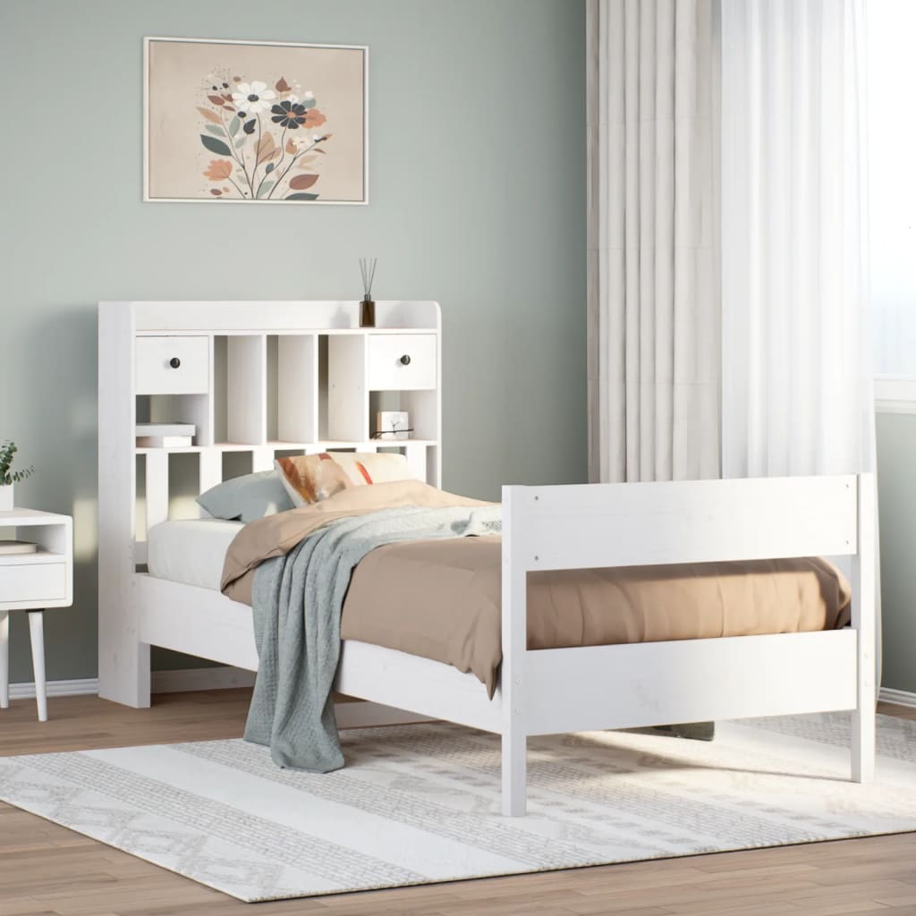 Bookcase Bed without Mattress Solid Wood Pine White 90 cm 200 cm