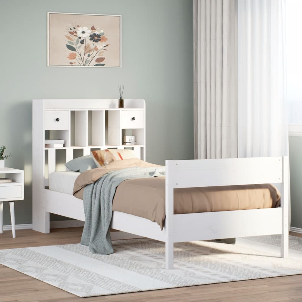 Bookcase Bed without Mattress Solid Wood Pine White 90 cm 190 cm