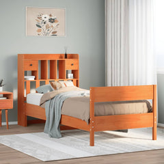 Bookcase Bed without Mattress Solid Wood Pine Wax brown 75 cm 190 cm